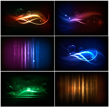 Set of colorful abstract neon backgrounds. Vector.
