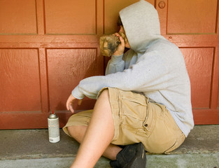 teen boy huffing - sniffing paint