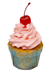 Pink cupcake isolated on a white background