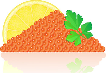 red caviar with lemon and parsley