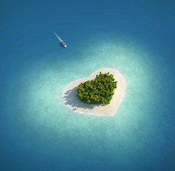 Paradise Island in the form of heart - obrazy, fototapety, plakaty