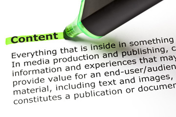 Dictionary definition of the word Content highlighted in green
