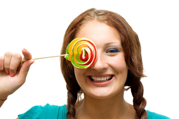 Lovely young woman with lolipop