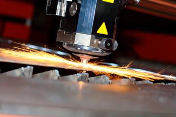 Industrial laser with sparks flying around
