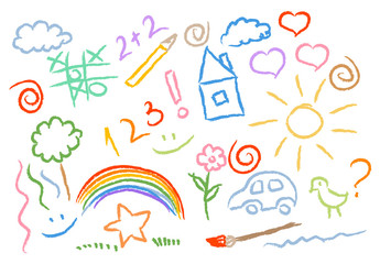 children drawing multicolored symbols vector set - 34960574
