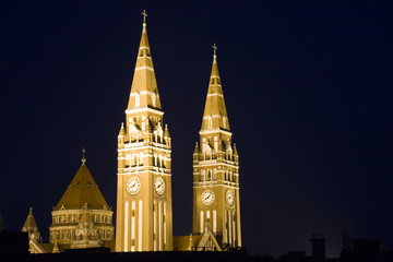 Fototapeta na wymiar Towers of Szeged Dom cathedral