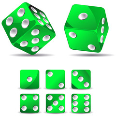 set of green dices isolated on white background