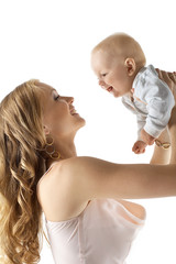 Beauty young mother with smiling baby on hands