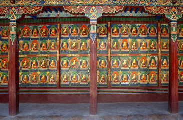 Colorful wall of Buddhist temple, Tibet