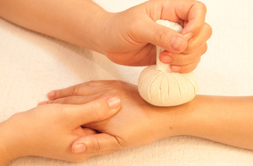 reflexology Hand massage by ball herbal, spa hand treatment,Thai