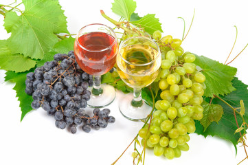 Arrangement of grapes and a glass of wine