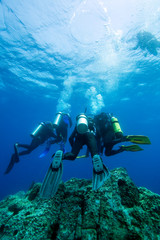 A group of diver doing safety stop near sea surface © frantisek hojdysz