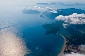A sky shot of Blue Lagoon doing paragliding at early sunset