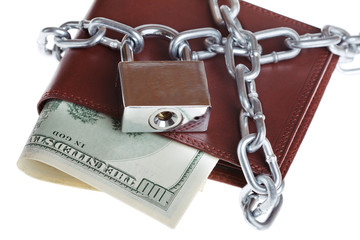 A wallet with a chain and padlock - symbolic for safety
