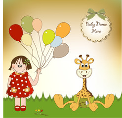 Obraz na płótnie Canvas new baby announcement with baby giraffe