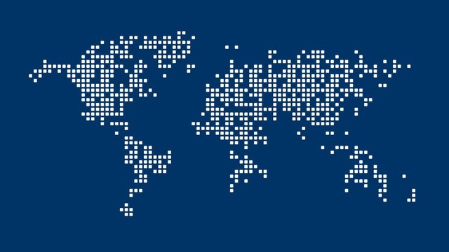 animated world map on blue background