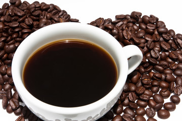 coffee  beans in the shape of the heart