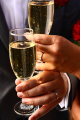Bride and groom toasting