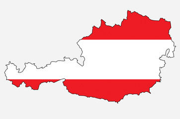 Outline map of Austria with Austrian flag