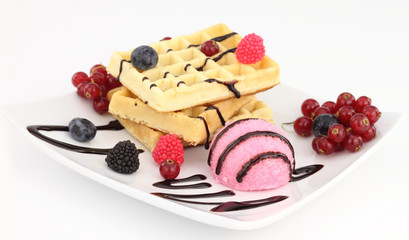 Waffles with strawberry ice cream