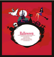 halloween invitation or background with spooky castle and bats