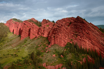 Jeti Oguz - famouns Kyrgyz sandstone cliffs Seven bulls