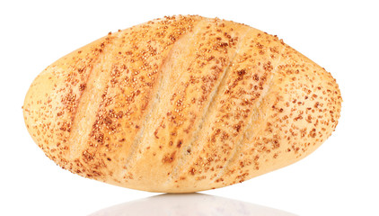 Tasty bread with sesame seeds isolated on white