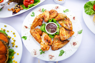 Table served with tasty meals