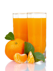 Glass of fresh tangerine juice isolated on white