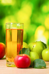 Healthy organic apple juice on table