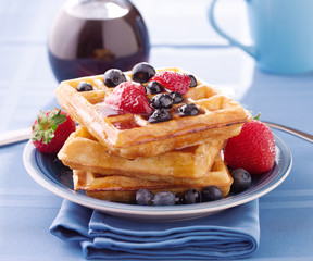 blueberry waffles with strawberries