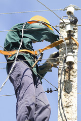 Electrician  worker  repair  line
