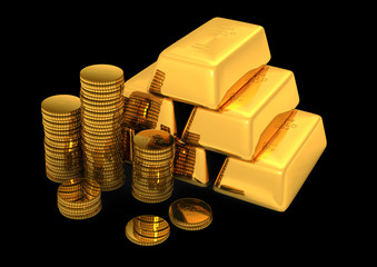 3d gold bars and coins
