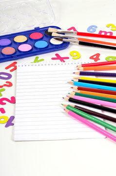 Schule Stifte Buchstaben Zahlen