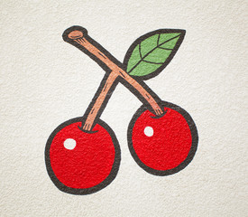 vintage hand-draw cherry on the wall background