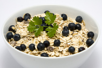 Bowl of muesli with blueberries