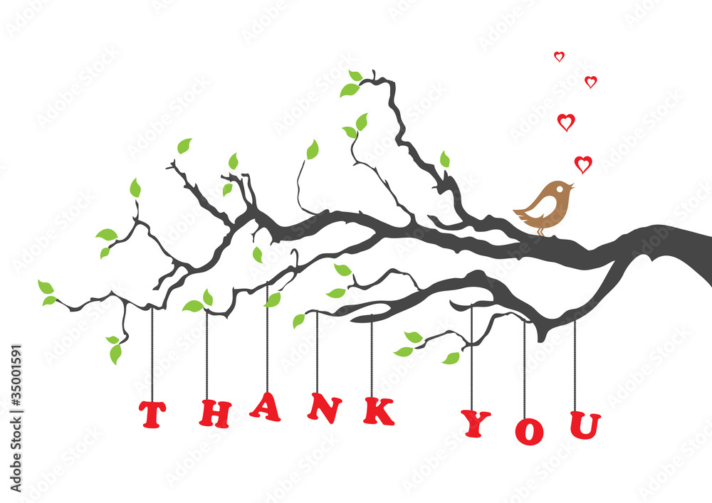 Wall mural 'Thank you' greeting card with bird - Wall murals