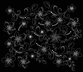 Crédence de cuisine en verre imprimé Fleurs noir et blanc tourbillon floral