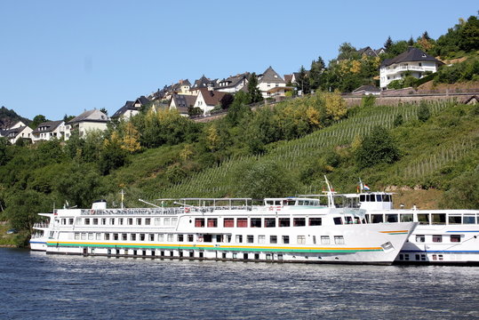 Cruise ship are on the Moselle by Cochem in Europe
