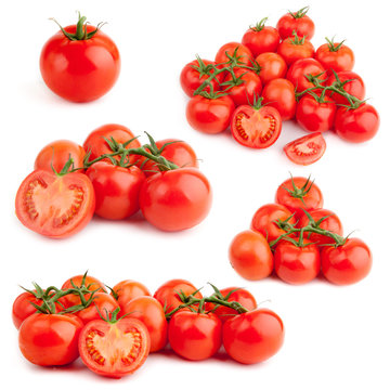 set of red tomato isolated on white background