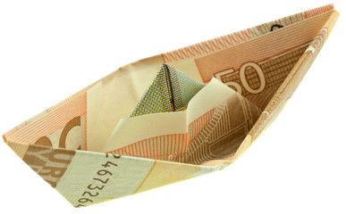 origami, pliage, petit bateau, billet 50 euros