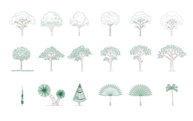set of different trees, plam, pine..., vector