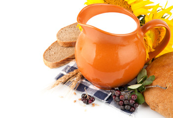 jug with milk and bread