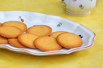 Butter cookies on plate, shallow dof