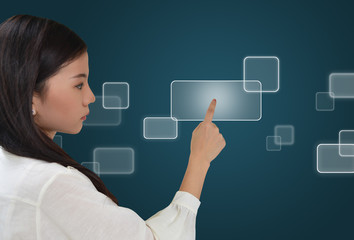 Business woman pressing button