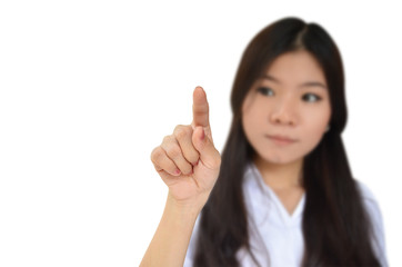 Business woman pointing to something