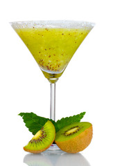 Smoothies of kiwi in glass isolated on white