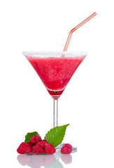 Smoothies of raspberry in glass isolated on white