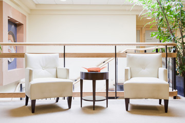 Armchairs in hotel lobby