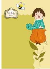 greeting card with a baby sitting on a flower